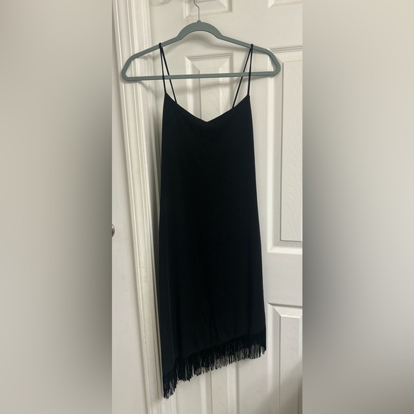 Moa Moa Classic Black Slip Dress with fringe bottom - Picture 1 of 6